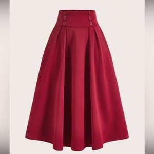 Red Highwaist button Pleated skirt